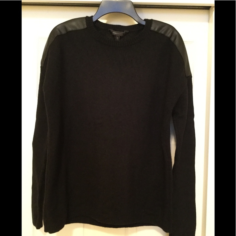 BCBGMAXAZRIA “LEATHER SHOULDER” SWEATER